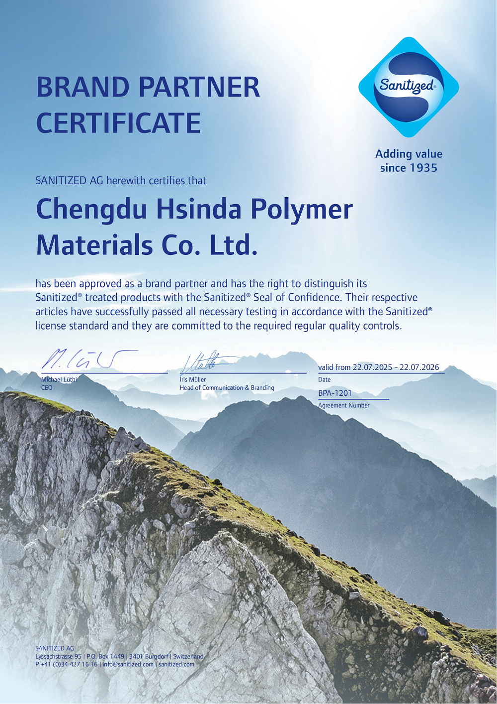 HSINDA has been approved as a Sanitized® brand partner