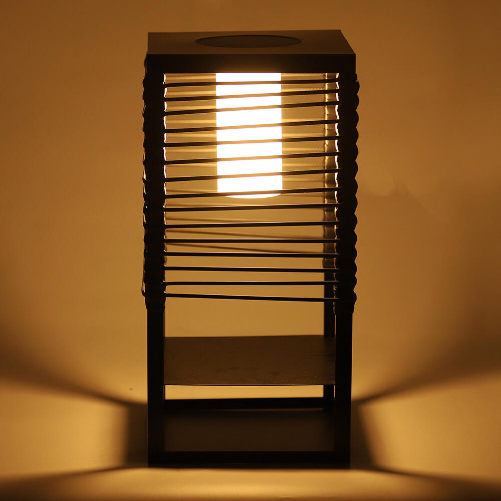 Rattan Standing Solar Garden Light Cuboid Black