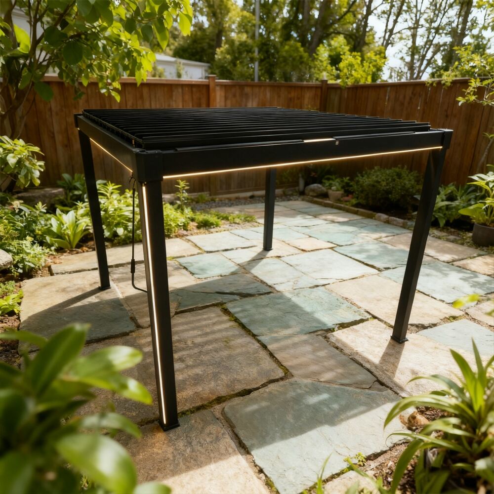 【廃盤・未使用】 ペルゴラPergola 3枚 3x3m 木目転写アルミニウムパーゴラ | パーゴラ＆ゲイゼボ