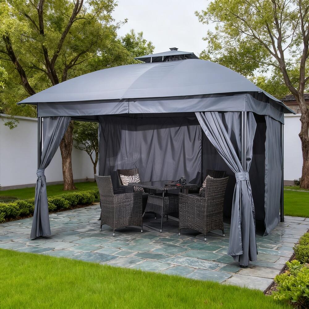 3x3m Double Fabric Roof Light Steel Gazebo