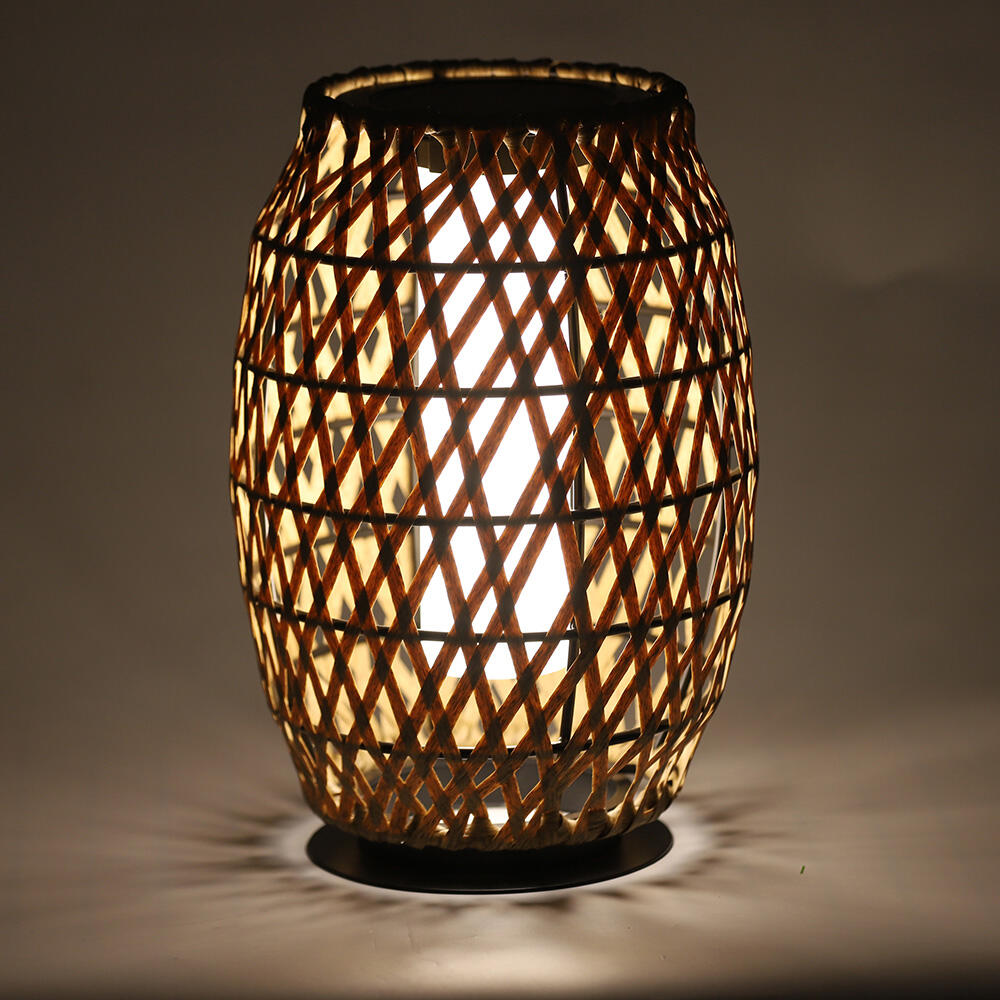 Rattan Standing Solar Garden Light Spindle White