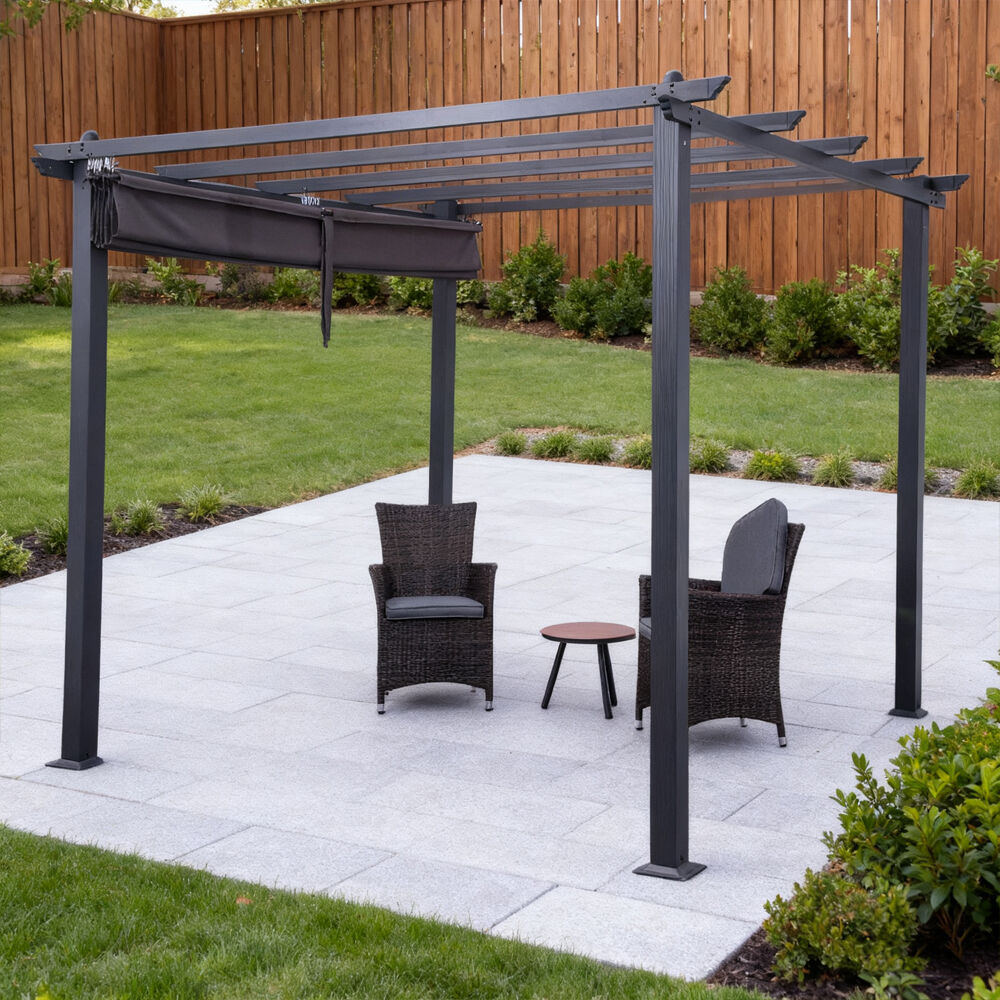 【廃盤・未使用】 ペルゴラPergola 3枚 3x3m 木目転写アルミニウムパーゴラ | パーゴラ＆ゲイゼボ