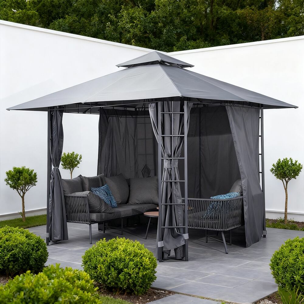 3x3m Four-sided Screen Double Fabric Roof Curtain Steel Gazebo