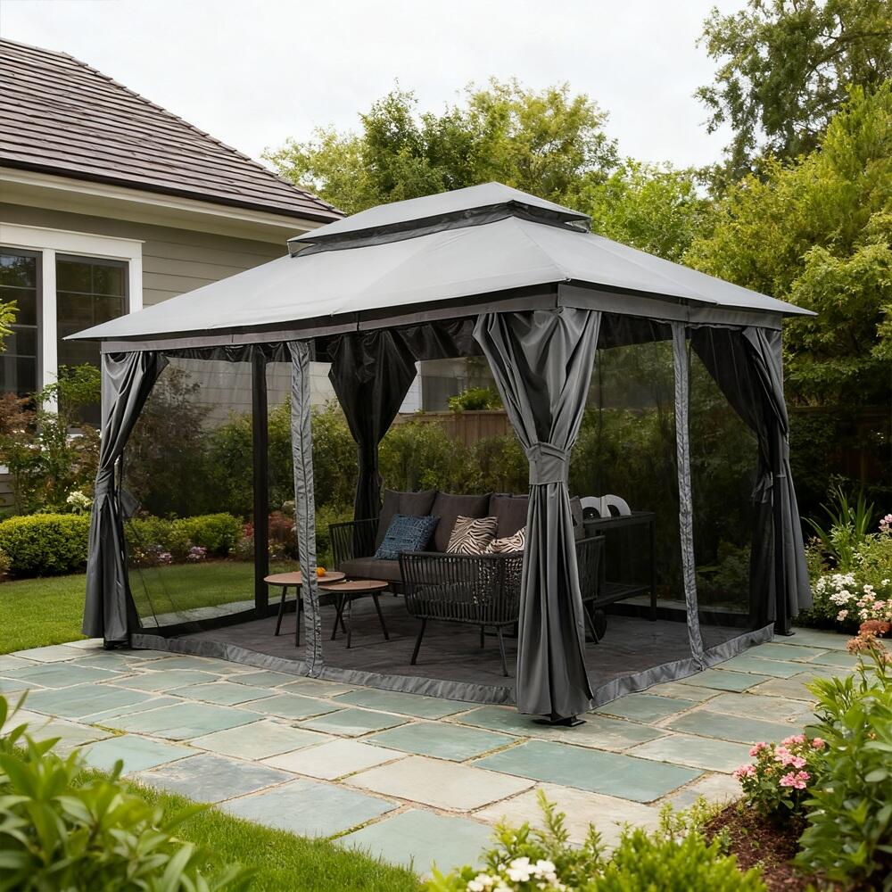 3x4m Double Fabric Roof Curtain Aluminum Gazebo