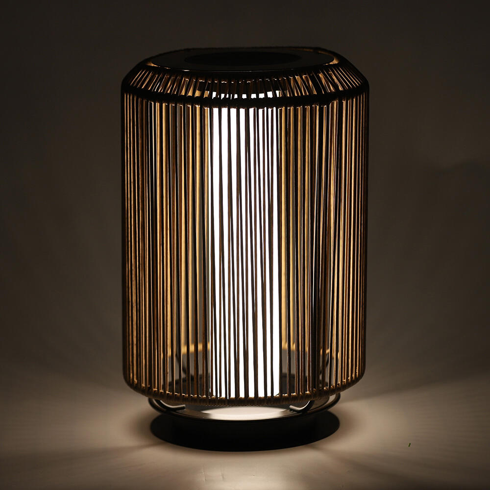 Rattan Standing Solar Garden Light Cylindrical Brown