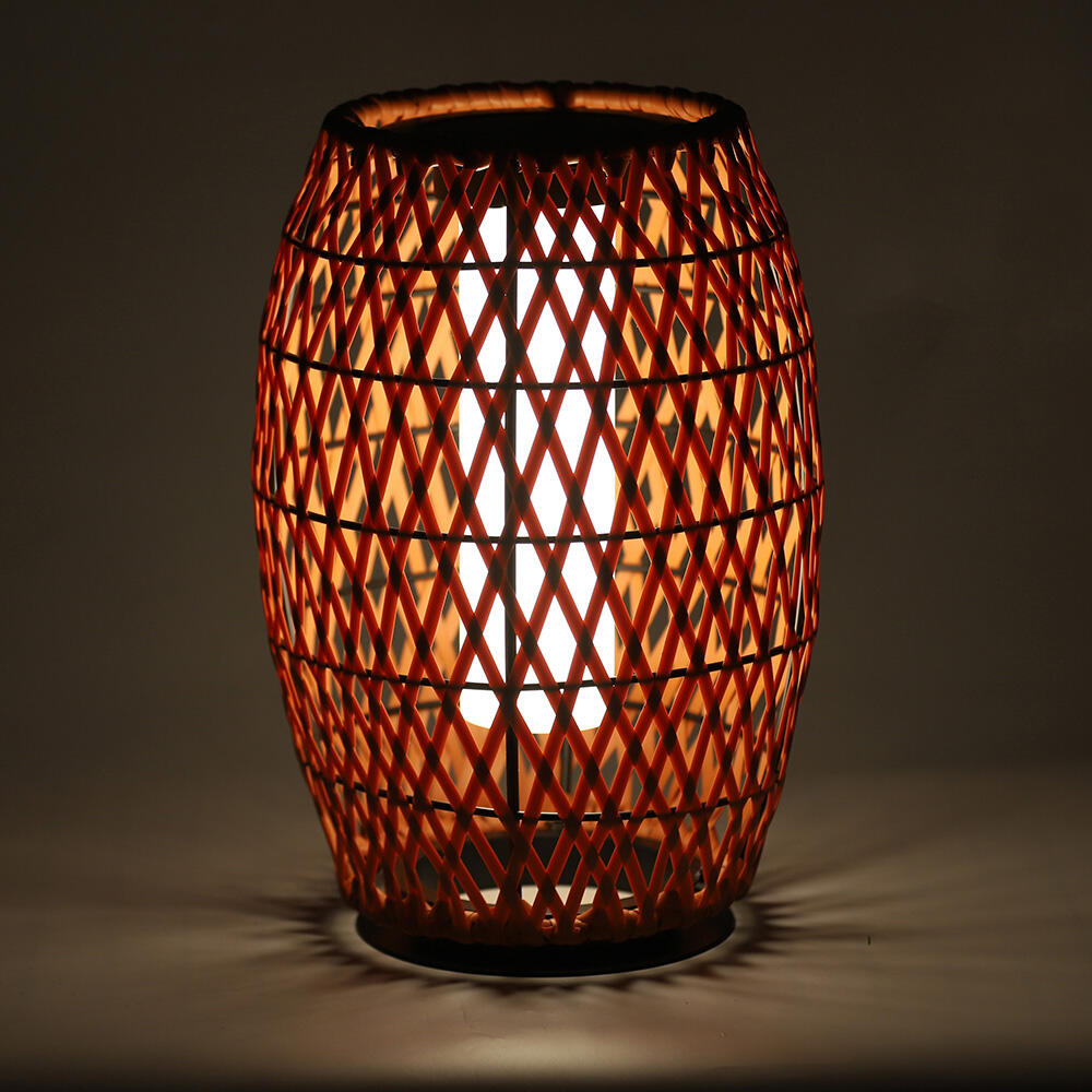 Rattan Standing Solar Garden Light Spindle Brown