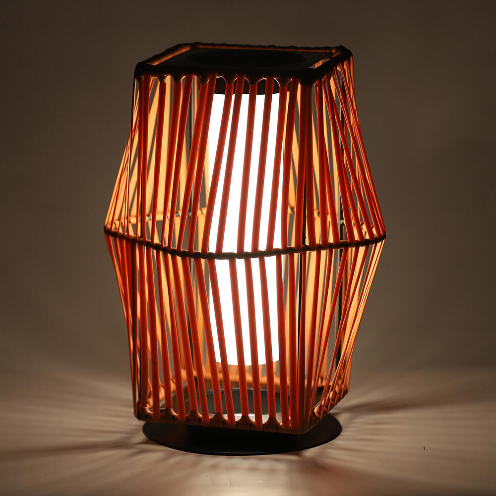 Rattan Standing Solar Garden Light Diamond Brown