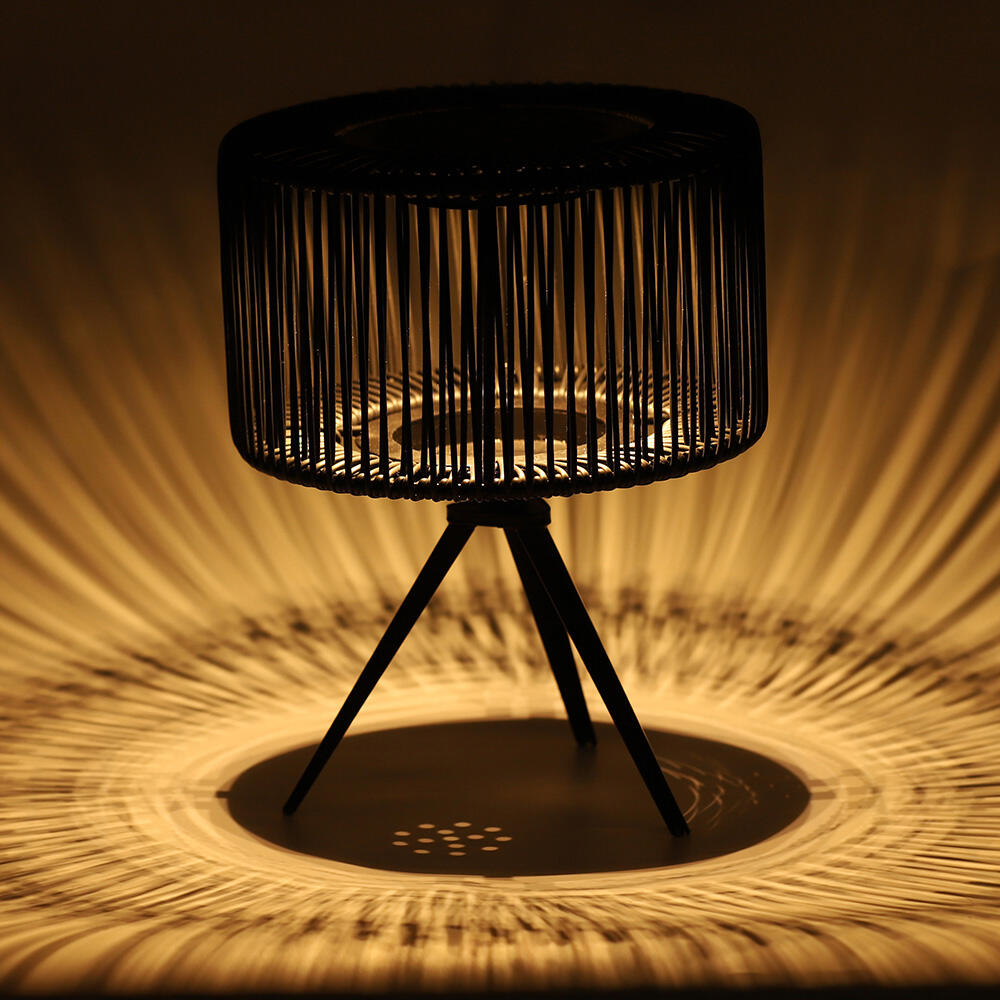 Rattan Standing Solar Garden Light Tripod Black