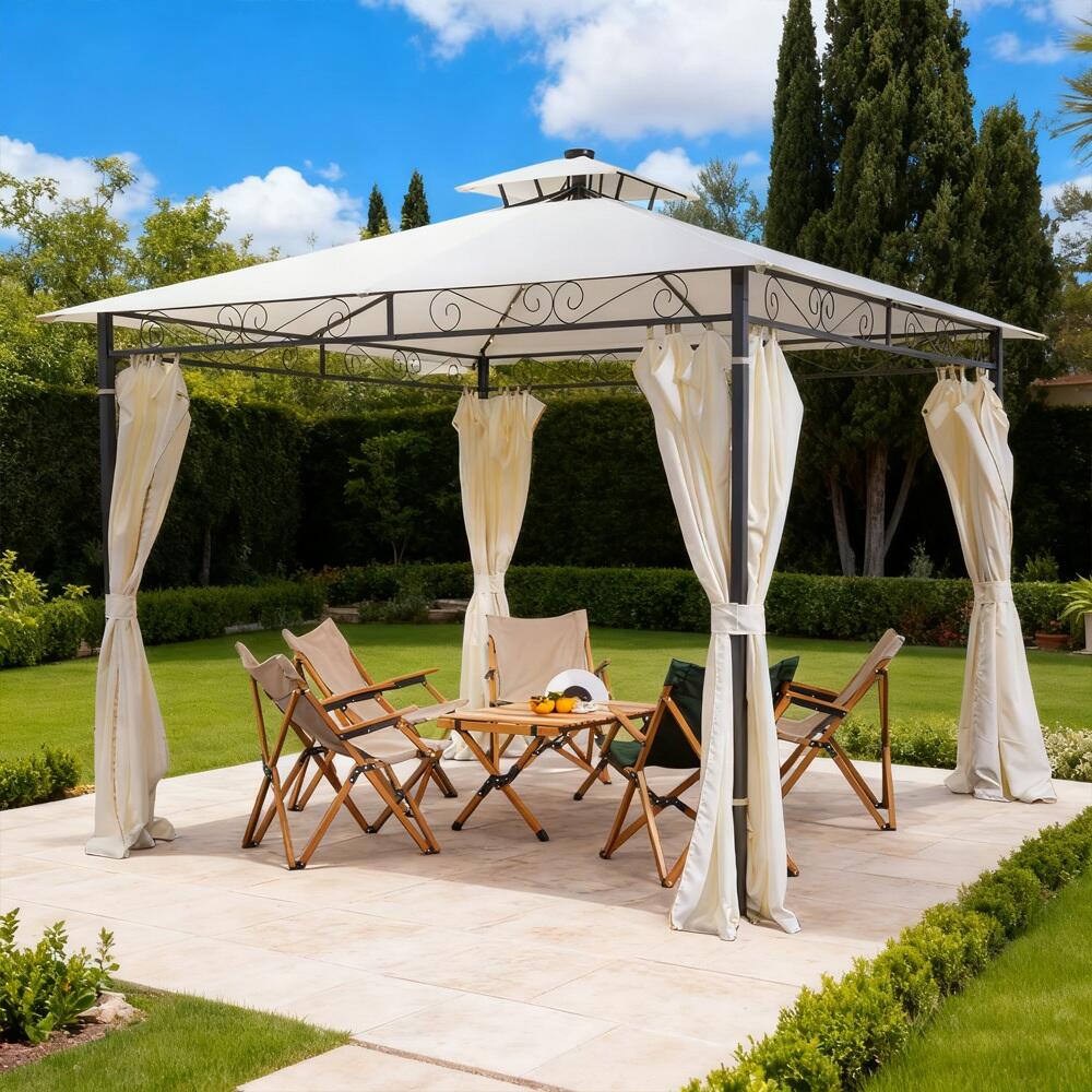 3x3m White Double Fabric Roof Light Steel Gazebo
