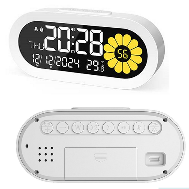 Модны дижитал будилгааны цаг VA дэлгэцтэй, хоёр будилгааны функцийт, цаг/өдөр/температур харуулдаг, 12/24 цагийн форматын будилгааны цаг