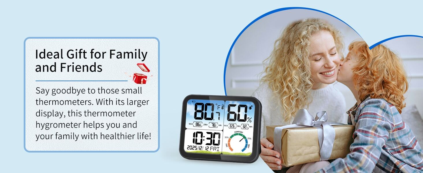 Digital Indoor Room Thermometer - 5.8'' Extra Large Display Temperature Humidity Sensor with Accurate Temp Humidity Gauge Monitor, Calibration, Max & Min Records, Comfort, Backlit, Date & Clock-6
