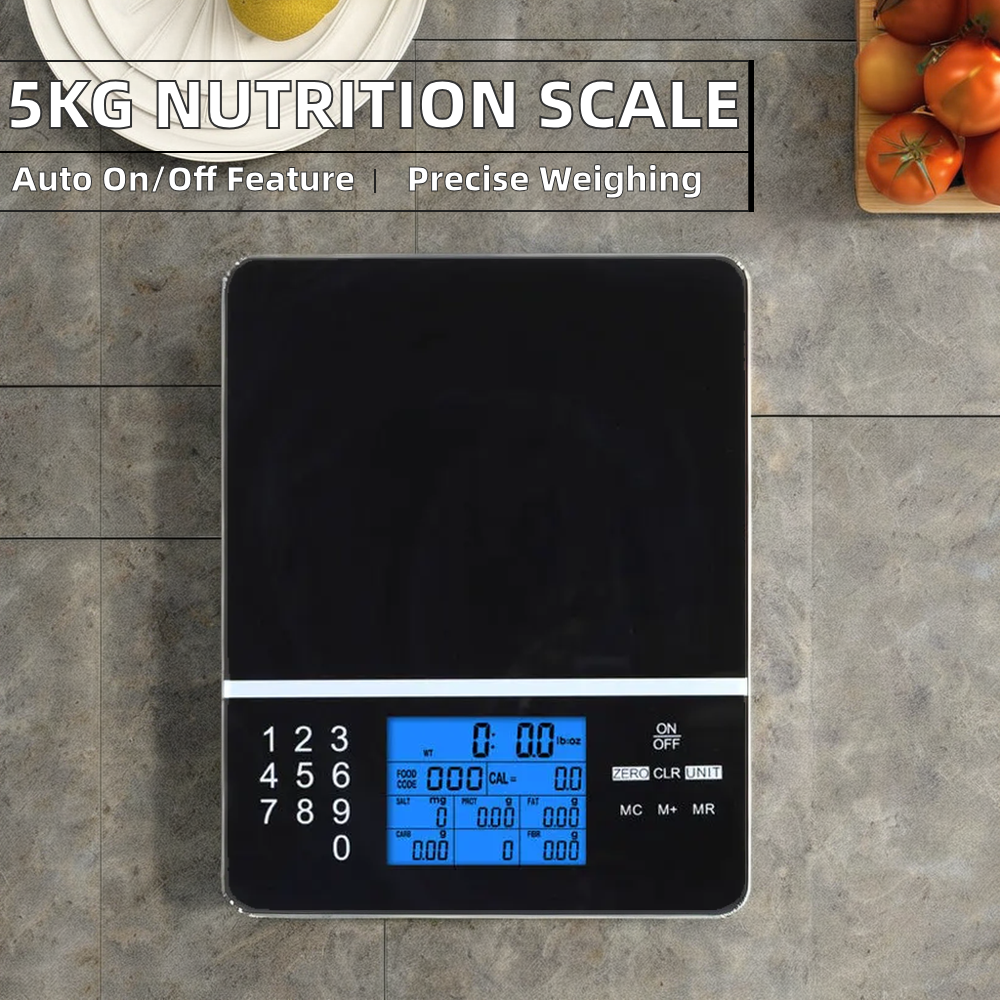 chytrá výživová kuchyňská váha s rozsahem 5 kg a kódováním potravin