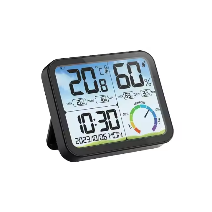 Pengukur Suhu dan Kelembaban LCD Layar Warna dengan Termometer, Higrometer, Jam Alarm Suhu, dan Waktu