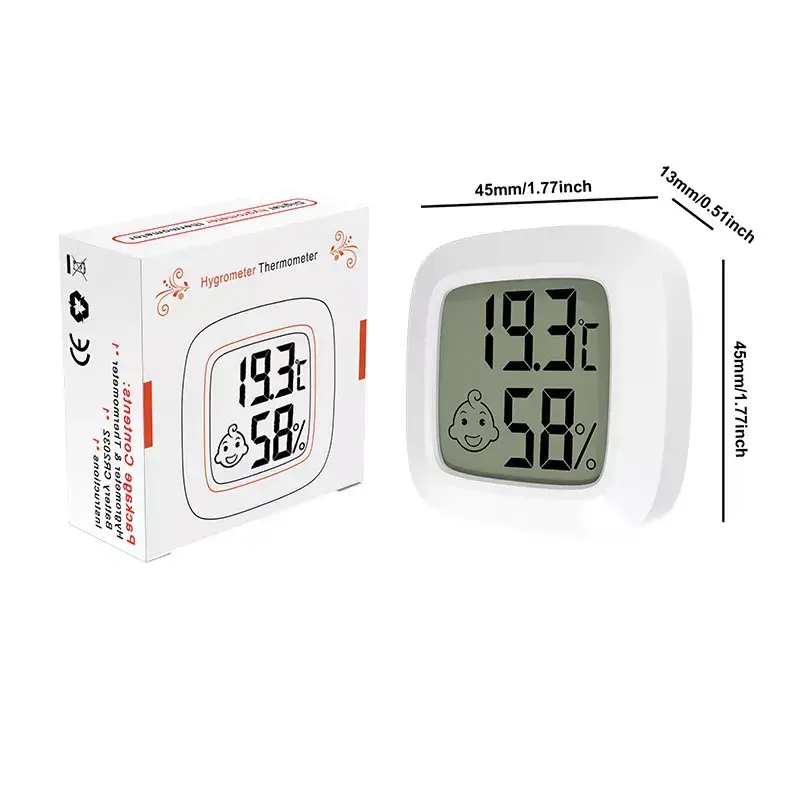 Комфорт деңгейін көрсететін бетпен LCD дисплейі бар мини сандық ылғал өлшеуіш, ABS пластиктен жасалған бөлмедегі термометр
