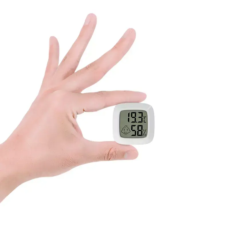 Комфорт деңгейін көрсететін бетпен LCD дисплейі бар мини сандық ылғал өлшеуіш, ABS пластиктен жасалған бөлмедегі термометр