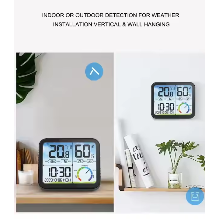 Түсті экран СКД Температура ылғалдылық өлшегіш термометр, температура дабыл уақыты бар гигрометр