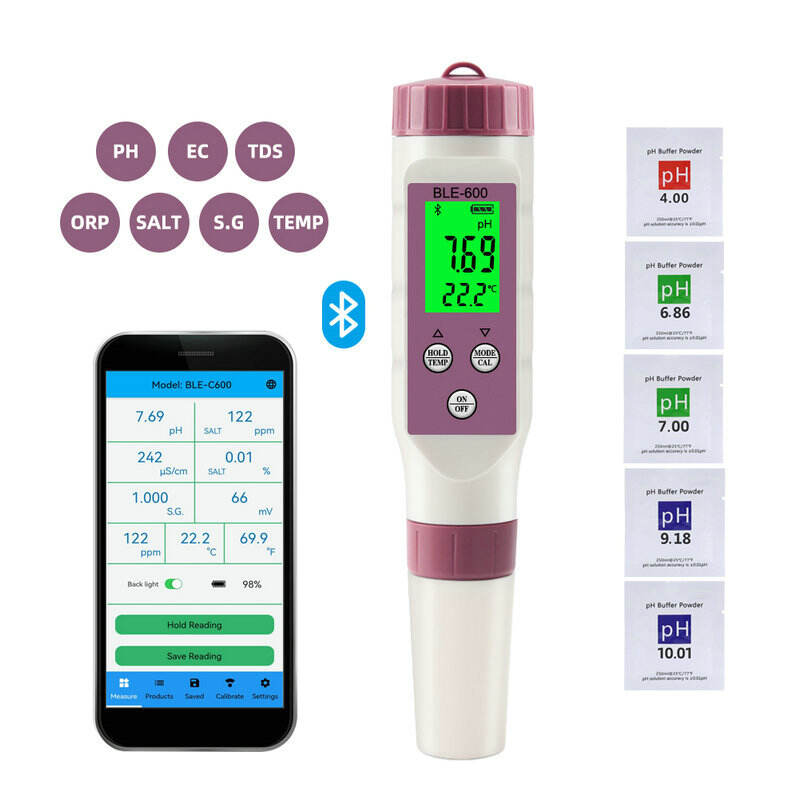 7 in 1 PH/TDS/EC/ORP/S.G./염도/온도 블루투스 수질 측정기