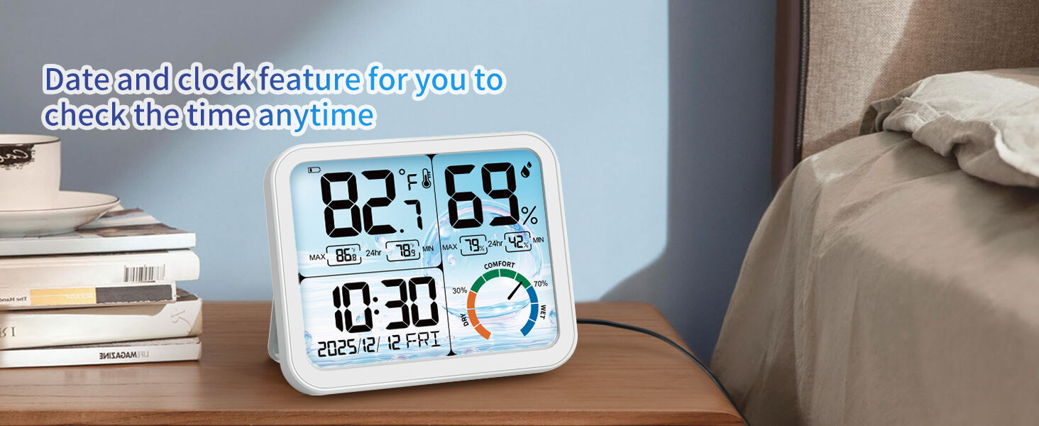 Digital Indoor Room Thermometer - 5.8'' Extra Large Display Temperature Humidity Sensor with Accurate Temp Humidity Gauge Monitor, Calibration, Max & Min Records, Comfort, Backlit, Date & Clock-2