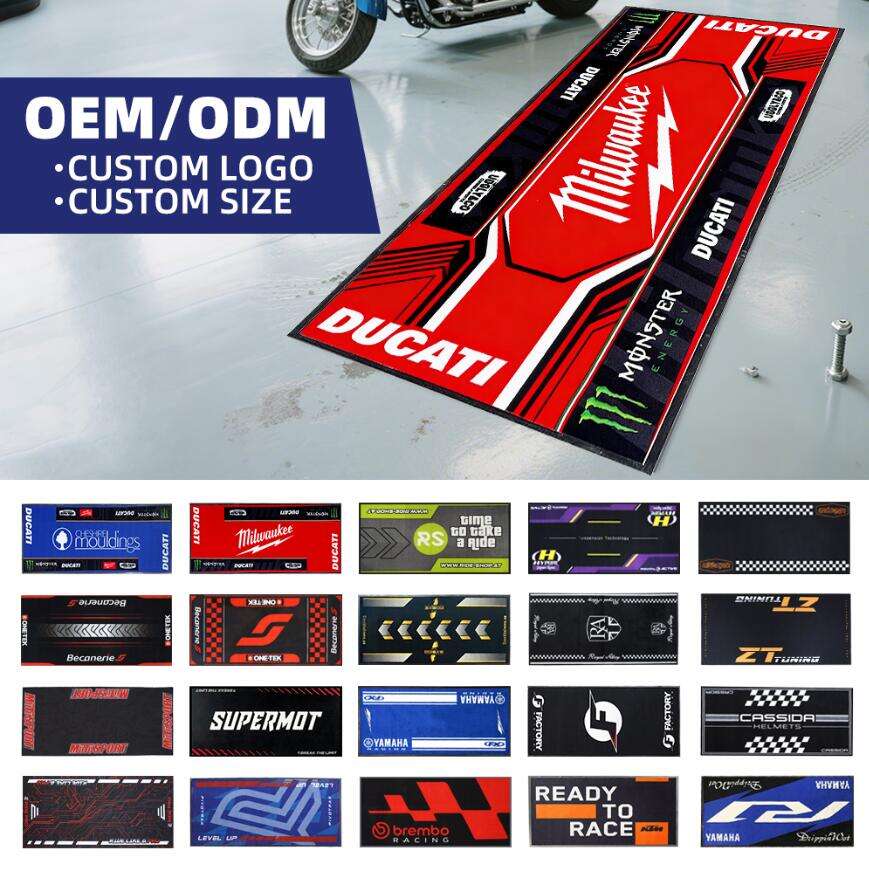 Personalized Garage Floor Mat Custom Drag Race Logo Rubber Backing Ruber Pit Mat for Motorcycles
