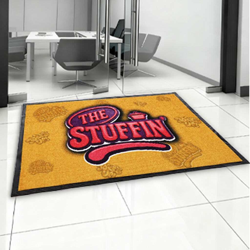 Customized printed carpet with rubber bottom logo floor mat. Welcome to the entrance door mat. Customized carpet with logo. Customized logo mat