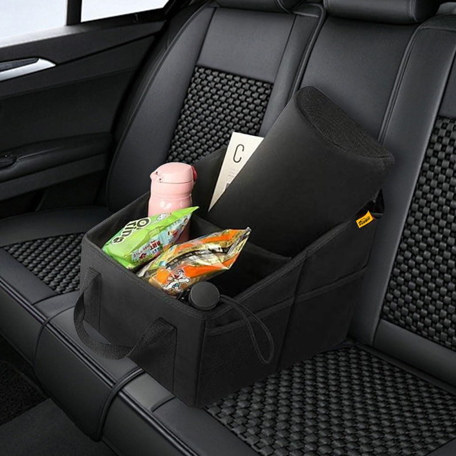 Lot De 2 Boîtes De Rangement Pour Siège Auto – Anti-Chute D'Objets, Organisation Téléphone/Clés, Universel (Noir)