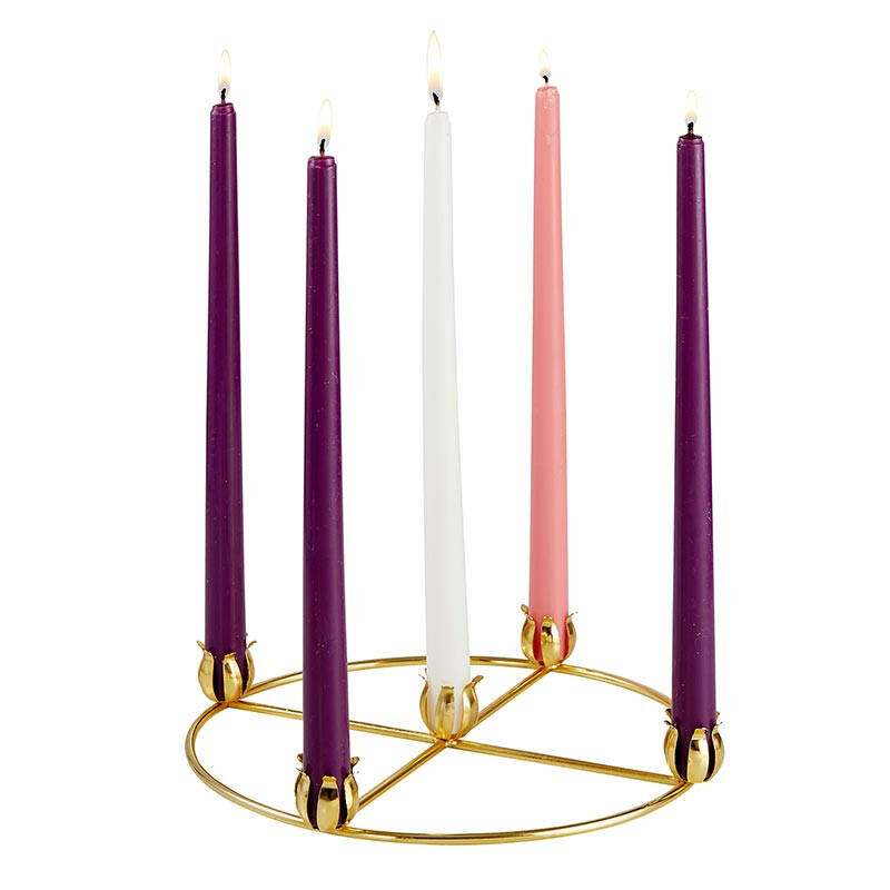 Advent Church Taper Candles Purple Pink Beeswax with Candle Holder