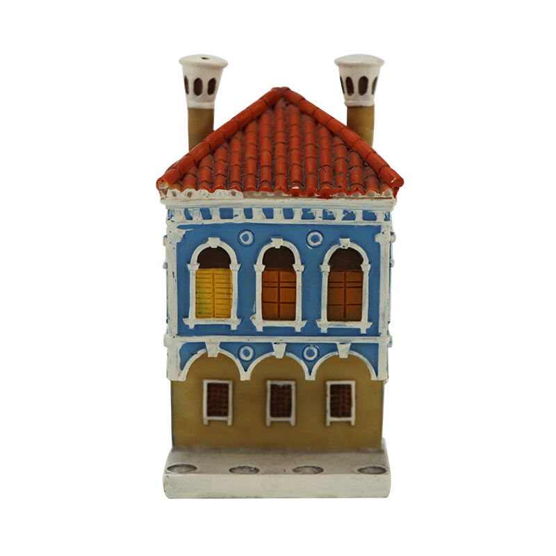 Gyanta Kék - Sárga Kétszintes Ház Figura - Mini építészeti dísz