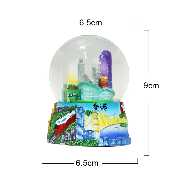 Customized 65mm Hong Kong architectural statue glass snow globe resin crafts home office souvenirs decorative ornaments manufacture