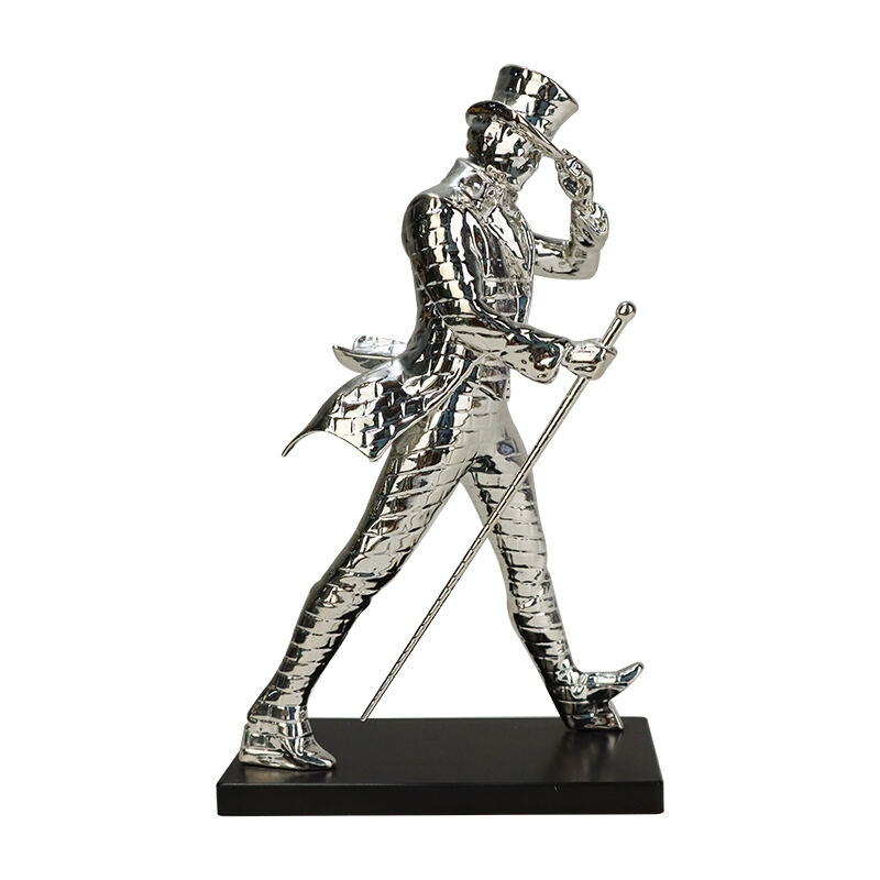 Resin Silver Gentleman Sculpture - Modern Artistic Decor
