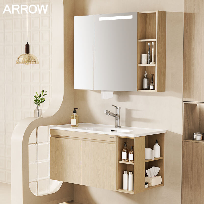 High Quality Floating Vanity Mirror Solid Wood Modern Sanitary Ware Bathroom Cabinet LinYu Series