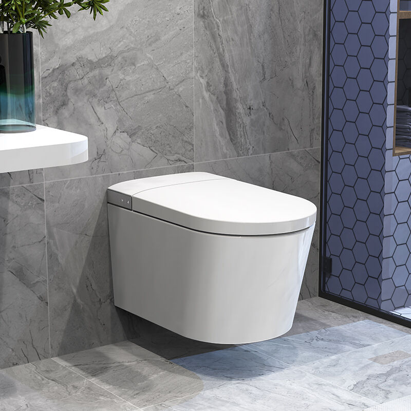 Toaletă inteligentă pentru casă, montată pe perete, ascunsă, cu capac automat, evacuare prin sifon în formă de P, jet de spălare, scaun încălzit, din ceramică