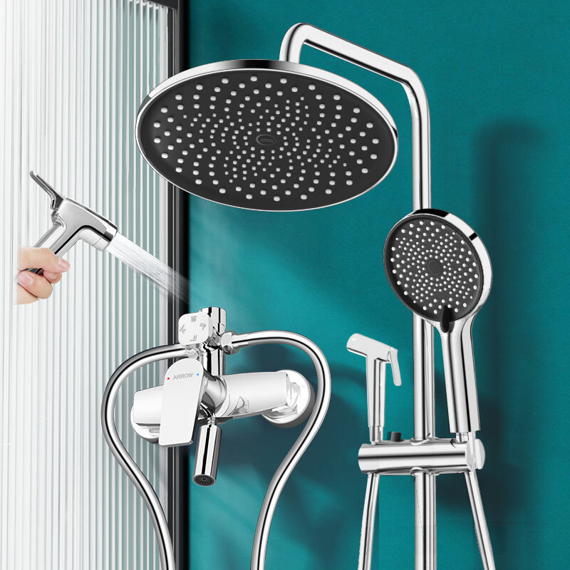 Modern Rain Exposed Rainfall Bathroom Wall Mounted Brass Bath Water Tap Shower Head Mixer Faucet System AE33158