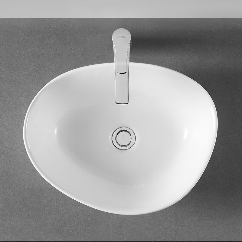 כיור צינור בצורת אליפסה לבן, כיור שטוח לאמבטיה, אביזרי שירותים מקרמיקה, כיור אומנותי