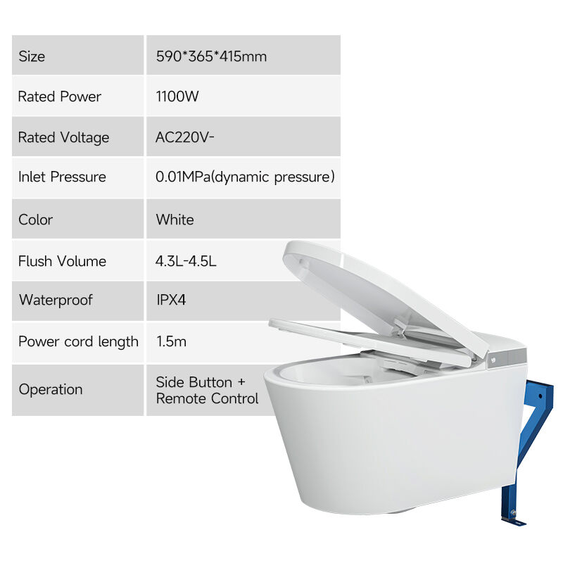 ইন্টেলিজেন্ট হোম স্মার্ট ওয়াল-হাঙ্গ কনসিল্ড টয়লেট অটোমেটিক কভার পি-ট্র্যাপ ড্রেনেজ সিফন জেট ফ্লাশিং হিটেড সিট সিরামিক