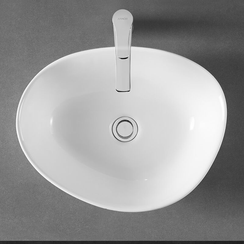 כיור צינור בצורת אליפסה לבן, כיור שטוח לאמבטיה, אביזרי שירותים מקרמיקה, כיור אומנותי