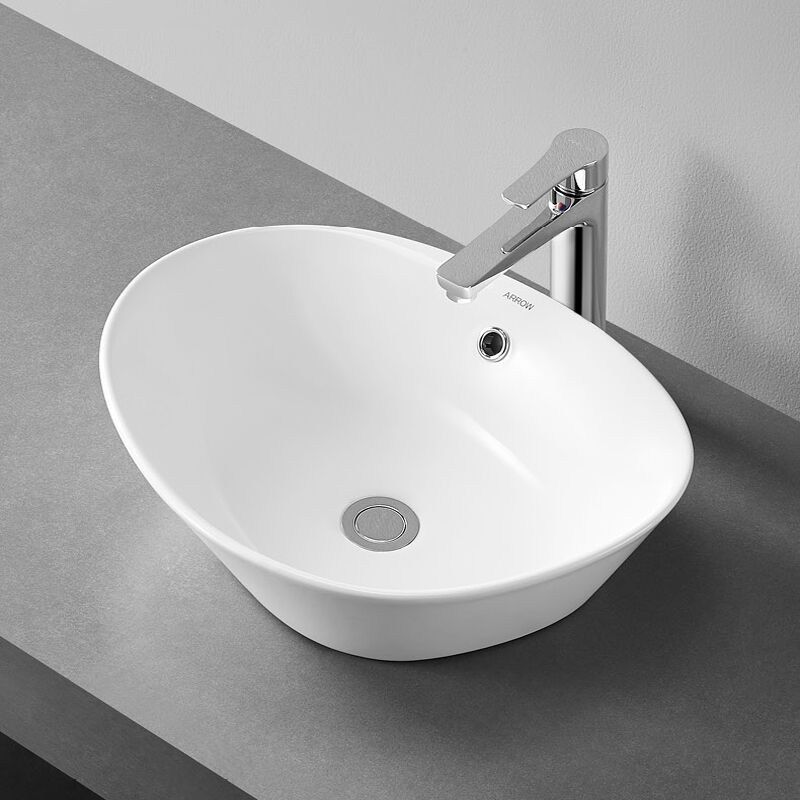 כיור צינור בצורת אליפסה לבן, כיור שטוח לאמבטיה, אביזרי שירותים מקרמיקה, כיור אומנותי