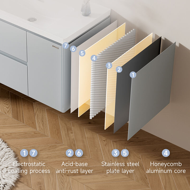 Armatură de baie modernă din aluminiu cu nucleu tip fagure și corp din oțel inoxidabil, iluminată, ecologică, cu chiuvetă ceramică impermeabilă