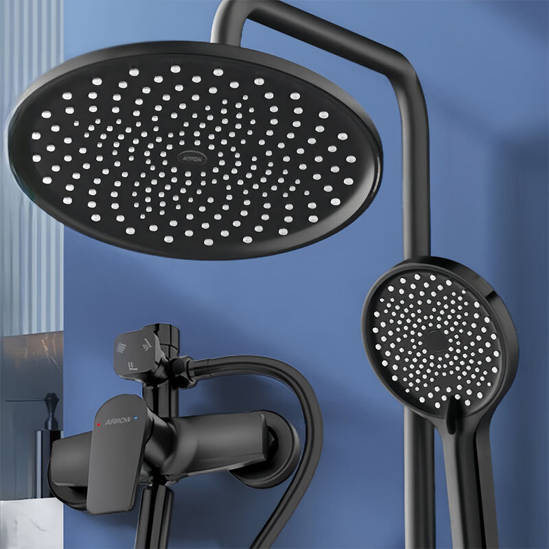 Black Bathroom Brass Rainfall Shower System Wall Mount Shower Set Hot Cold Shower Mixer Faucet Set AE33158MB