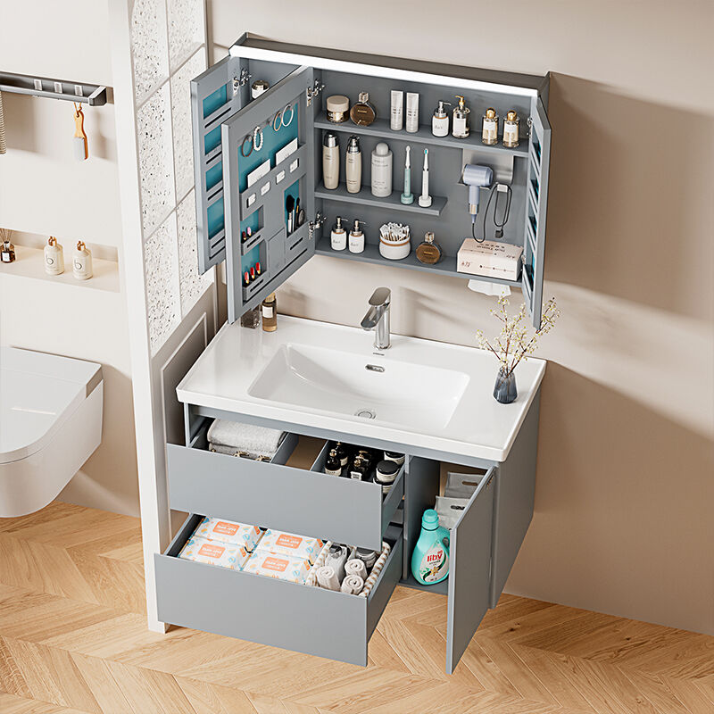 Armatură de baie modernă din aluminiu cu nucleu tip fagure și corp din oțel inoxidabil, iluminată, ecologică, cu chiuvetă ceramică impermeabilă