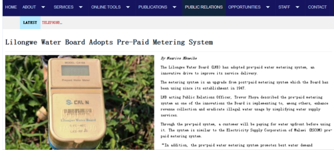 Sts Prepaid Water Meter In Malawi