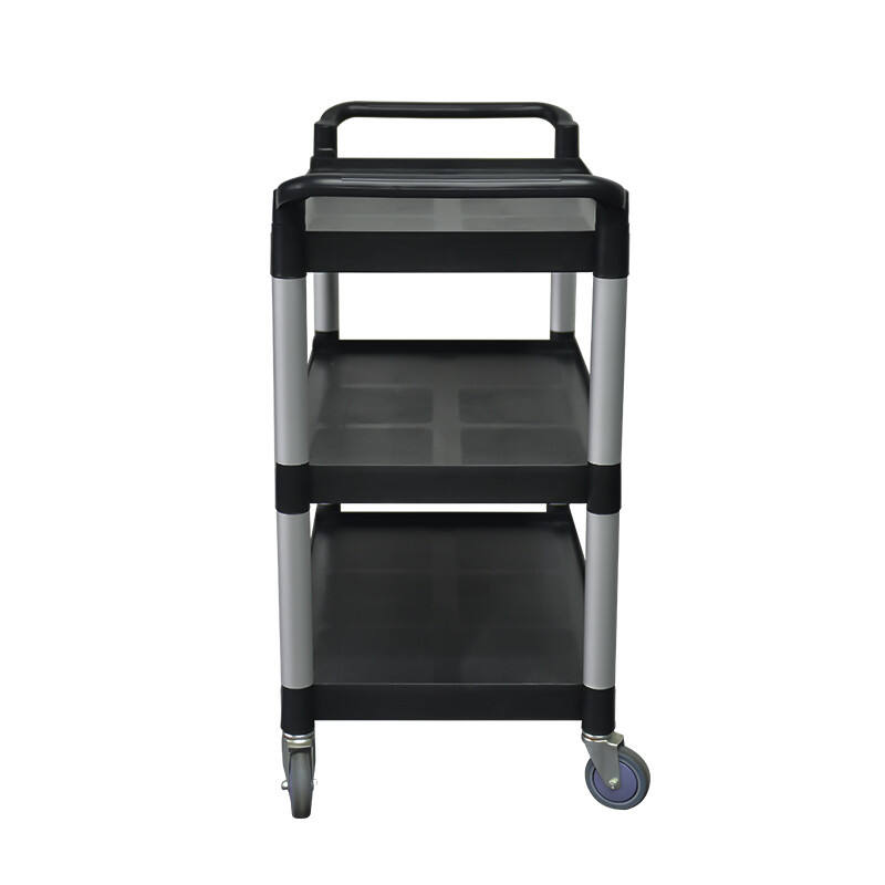 32" x 16" 3-Shelves Bussing Cart Food Trolley, Polypropylene, Black