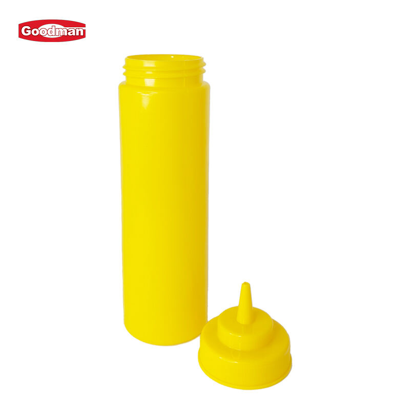 24 oz.  Plastic Sauce Squeeze Bottle with Wide Mouth, Polyethylene, Yellow