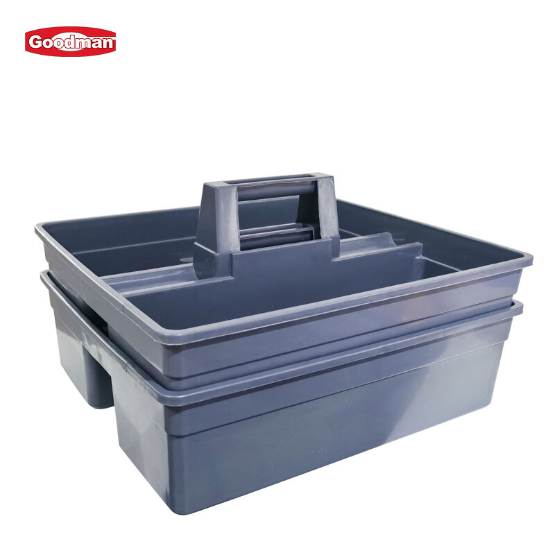 3 Compartment Plastic Janitorial Cleaning Caddy, Polypropylene, Gray, JA3093