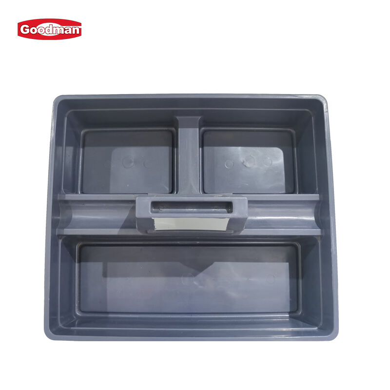 3 Compartment Plastic Janitorial Cleaning Caddy, Polypropylene, Gray, JA3093