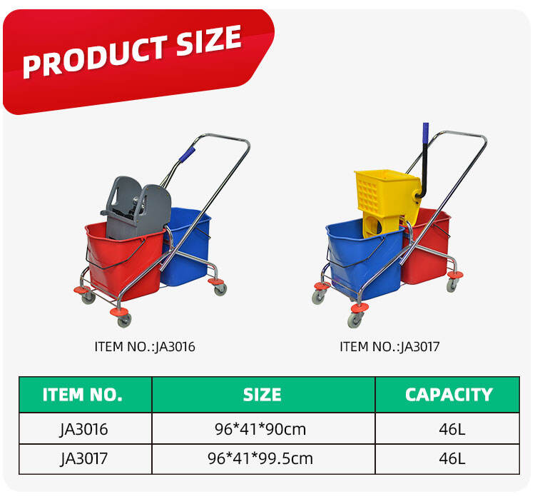 46L Double Mop Bucket Trolley with Wringer, Polypropylene, Yellow, JA3017