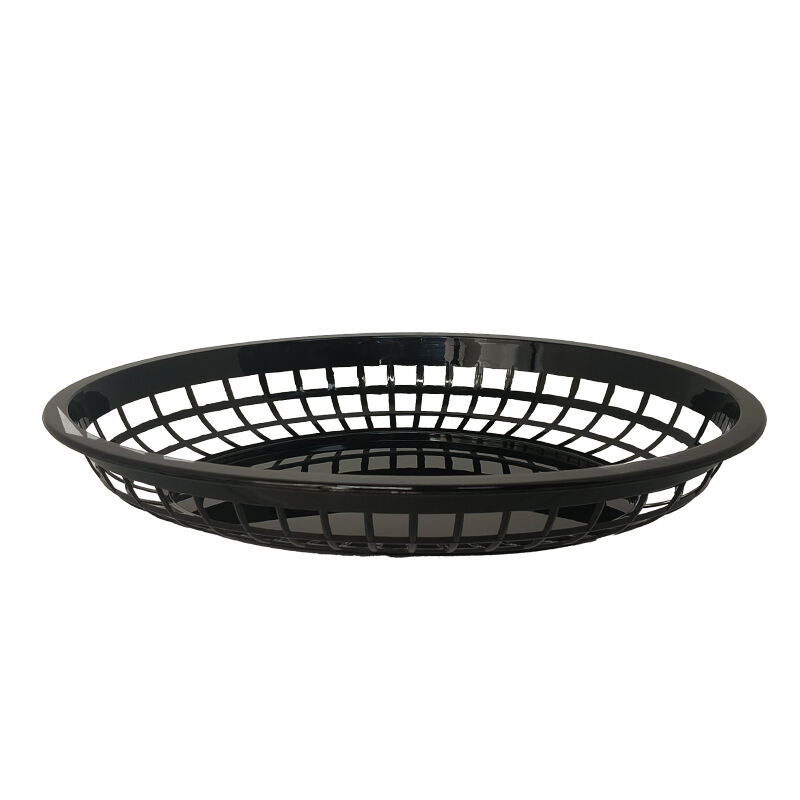 12" x 9" x 1 3/4" Oval Fast Food Basket, Polypropylene, Black, SE3019BK