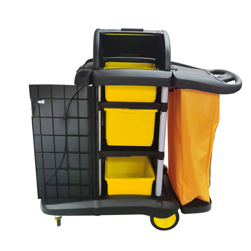Janitor Cart with Locking Hood and Cabinets, Polypropylene, Black ...