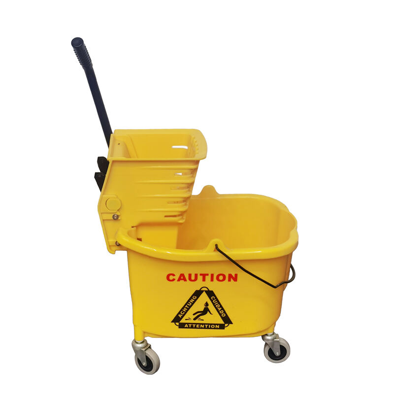 32 Liter Mop Bucket Trolley with Side-press Wringer, Polypropylene, Yellow, JA3120