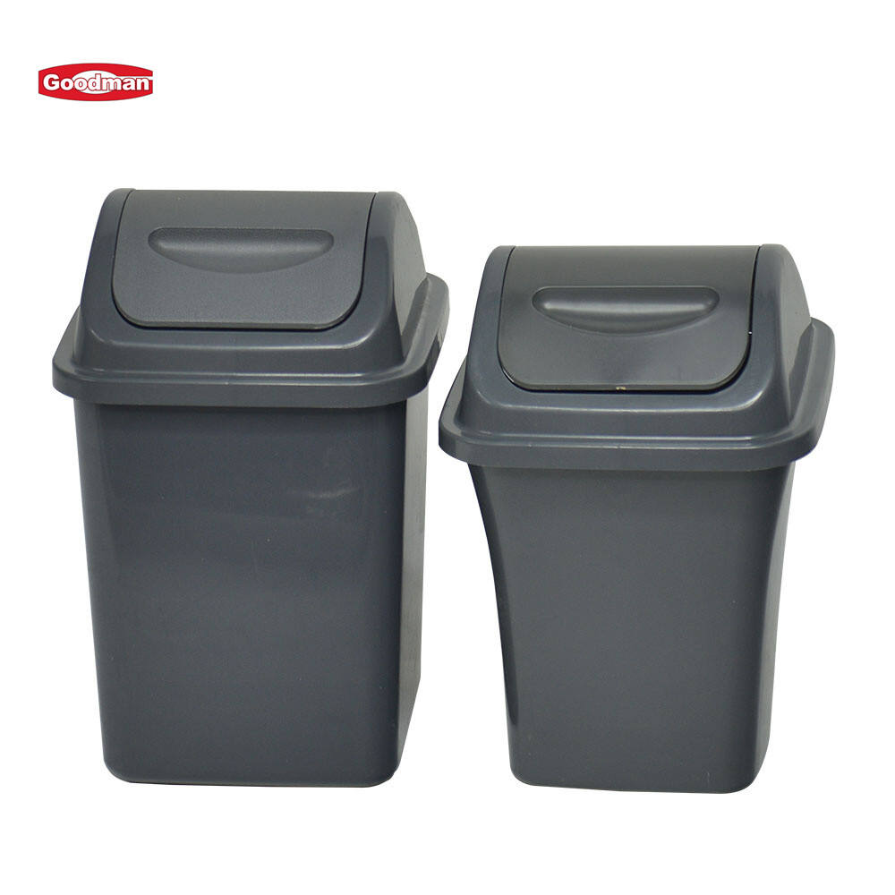 10 Liters Restroom Rectangular Wastebasket With Swing Lid, Gray, JA3028