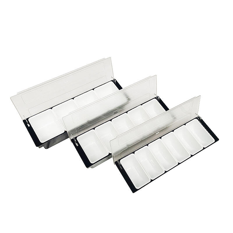 5-Kompartamento Bar Condiment Tray na may Maliwanag na Takip, Polycarbonate, Itim, BA3020